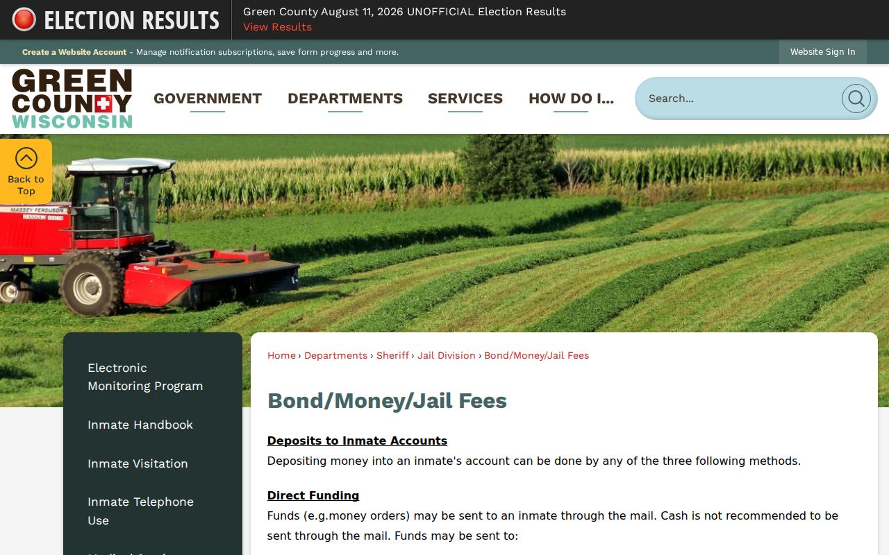 Green County arrest booking bond and jail fee information