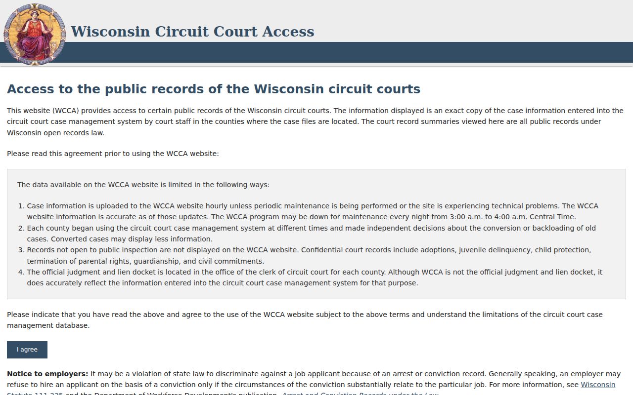 Green County criminal court case search fields in WCCA