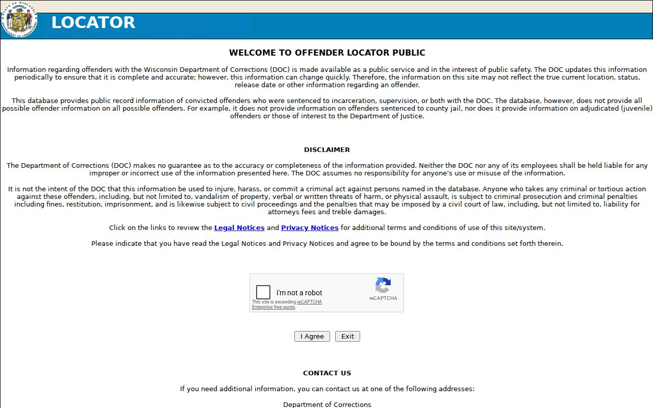 Wisconsin DOC locator for Green County custody records