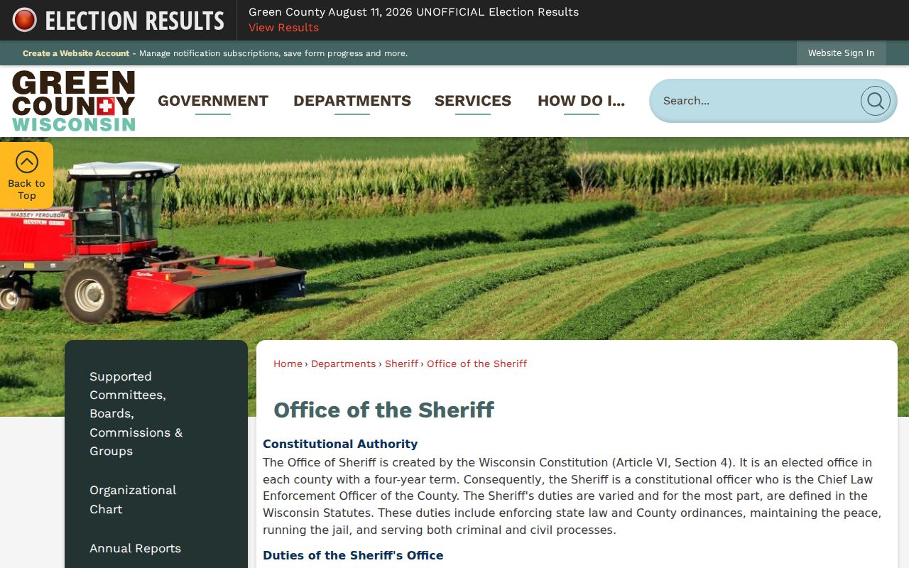Green County Office of the Sheriff criminal records page