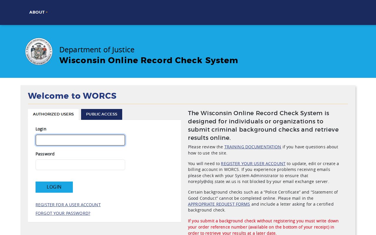WORCS order screen for Green County criminal history records
